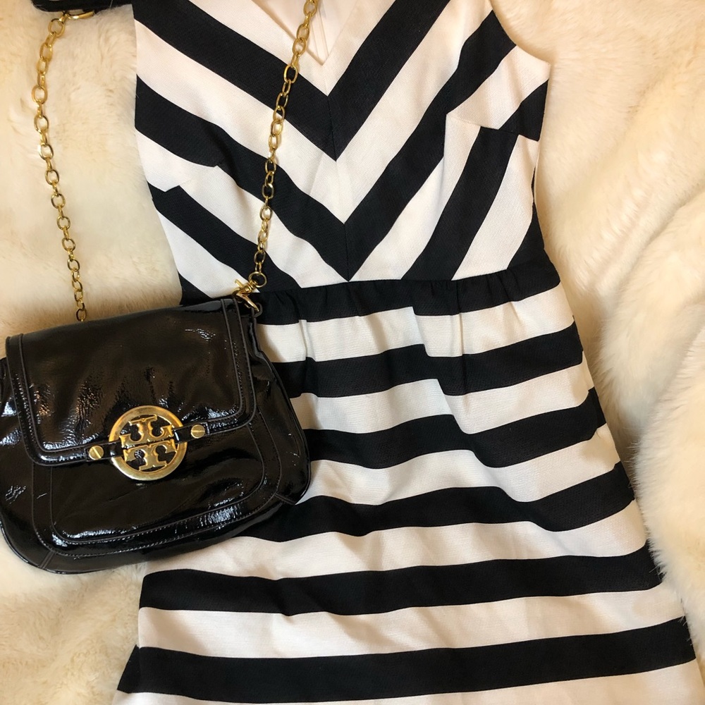 Loft Black and white stripe v-neck dress